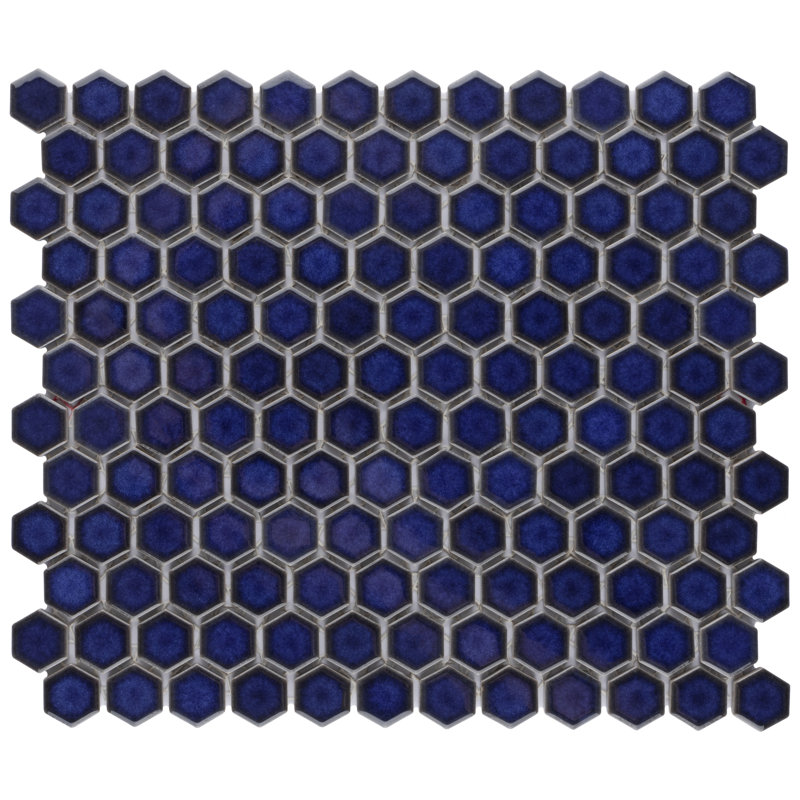 Tribeca 1" Hex Glossy 10-1/4 " x 11-7/8 " Porcelain Mosaic Floor and Wall Tile, Cobalt