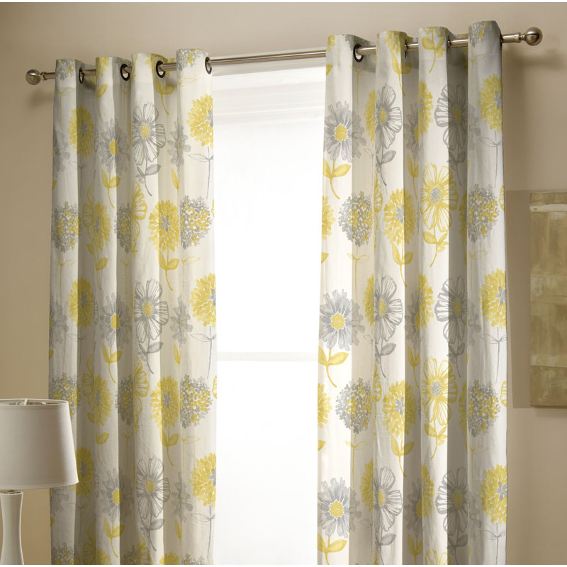 Banbury Floral Room Darkening Curtains, Ochre/Grey