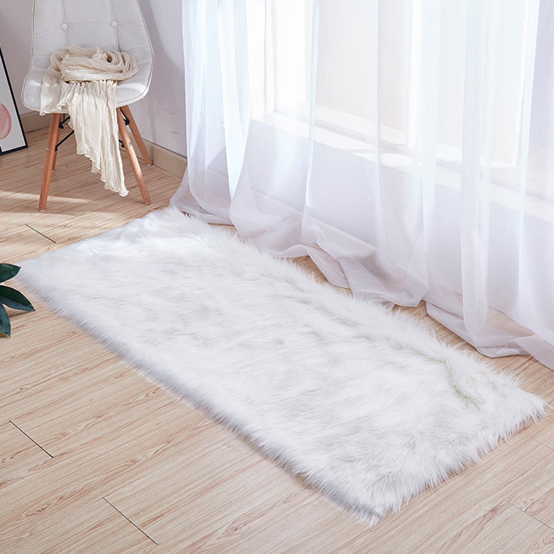 Solid Colour Faux Fur Shag Area Rug, Rectangle 91 x 145cm