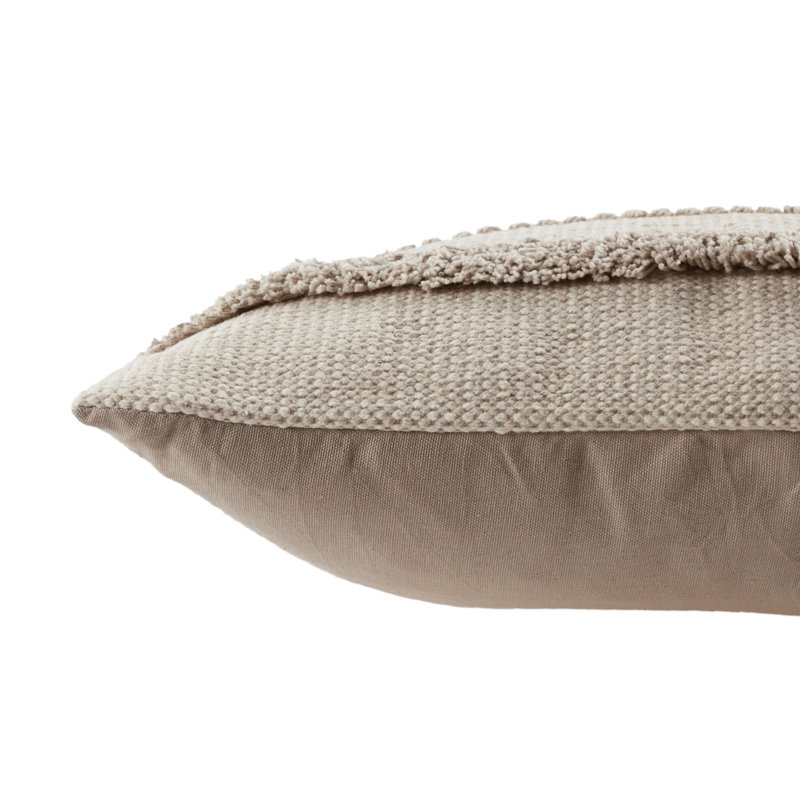 Beige and White Cotton Geometric Square Throw Pillow