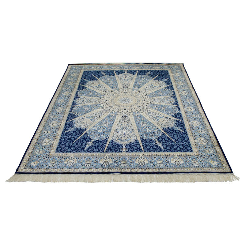 Tapis turc en soie bleu marine 5 x 7