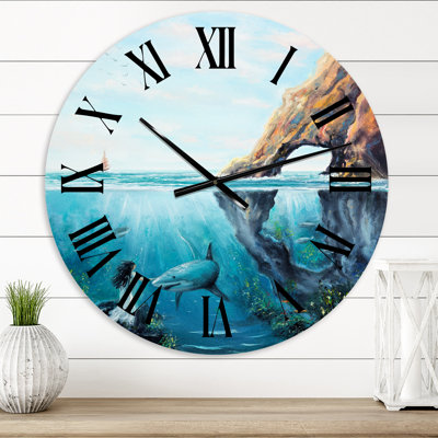 Fée sous-marine et requin océan et MountaIn World - horloge murale nautique et côtière