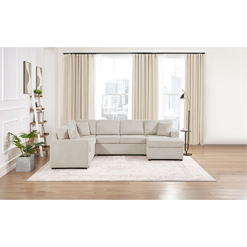 Canapé modulaire surdimensionné en U de 115,3 po avec méridienne et trois coussins décoratifs doux pour le salon, gris clair