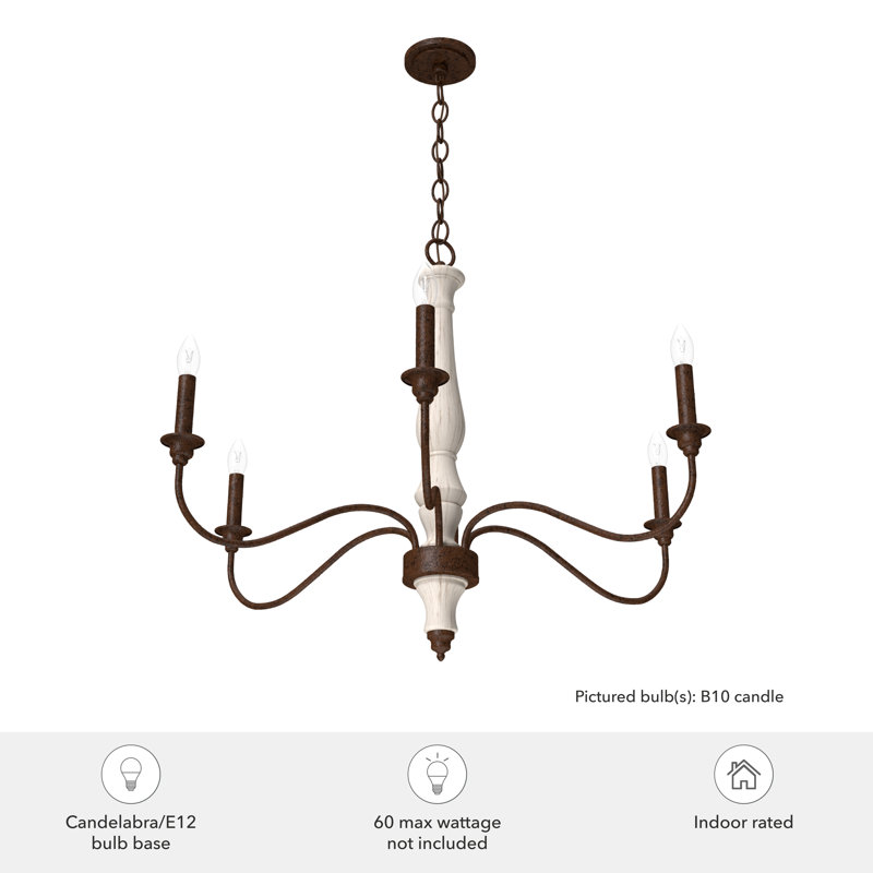 Distressed White Metal 6-Light Candle Chandelier