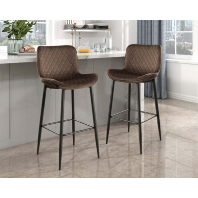 Ensemble de 2 chaises rembourrées en velours de hauteur pub avec un design moderne et des pieds en métal robustes, idéales pour les bars et les comptoirs