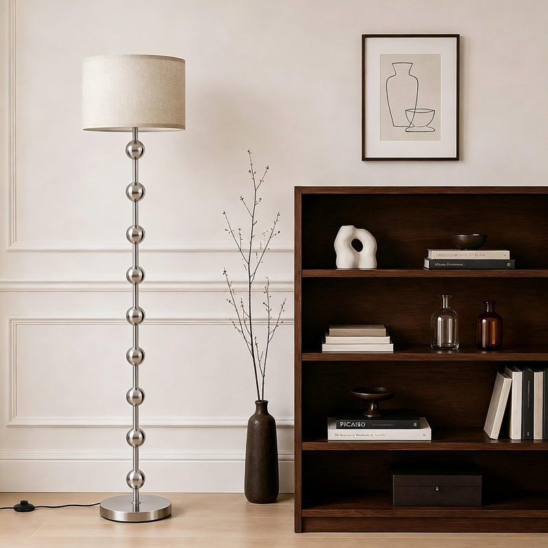 64" Modern Floor Lamp with Bulb, Silver