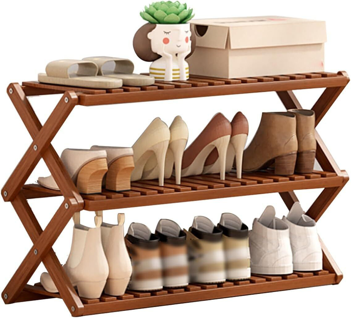 Bamboo Shoe Rack Tier Bamboo 6-Tier Shoe Rack Foldable For