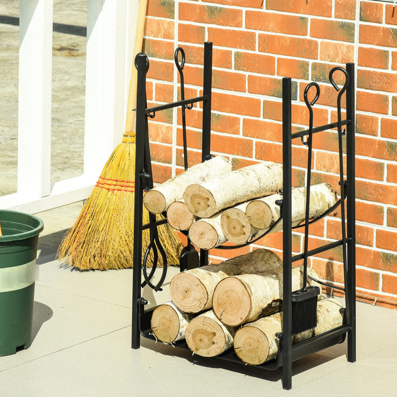 Support à bois de chauffage noir avec outils d'assemblage efficaces - 2 niveaux, pour support d'extérieur extérieur