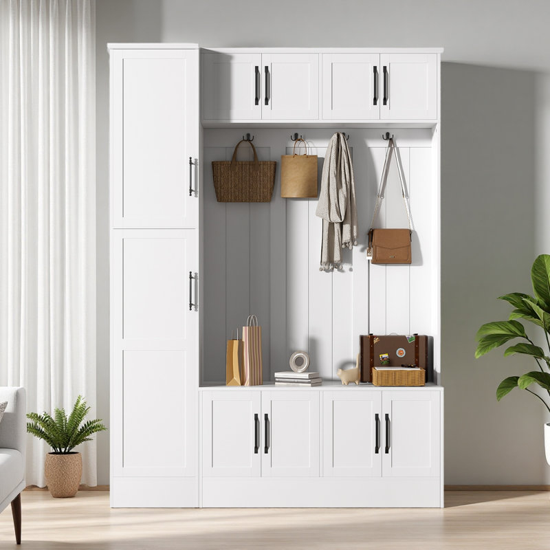 59’‘ W Hall Tree For Hallway, White