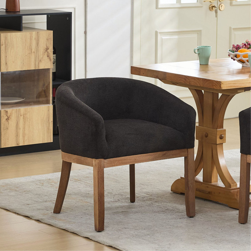 Mid Century Modern Upholstered Barrel Dining Chairs With Arms,Farmhouse Linen Kitchen & Dining Room Chairs With Natural Hardwood Frame, 19" W Accent Chairs For Living Room,Single Pack