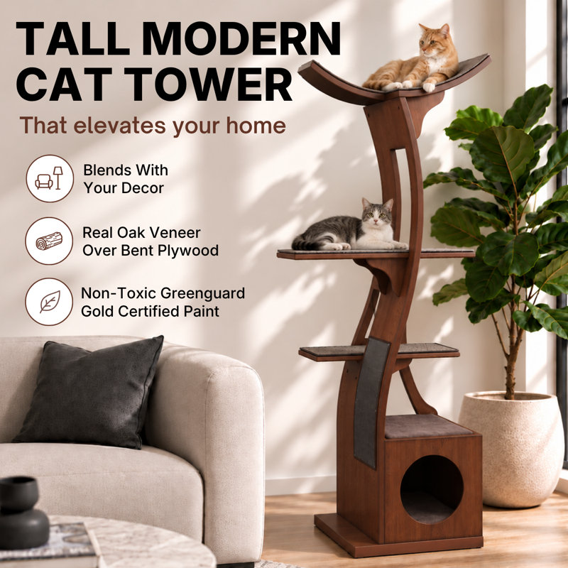 69" Lotus Cat Tree, Mahogany