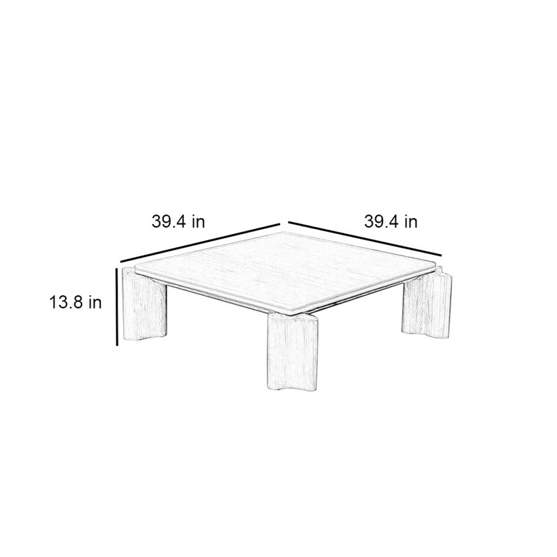 Table de salon carrée en bois massif avec trou en pierre, H 13,8 po x L 39,4 po x l 39,4 po