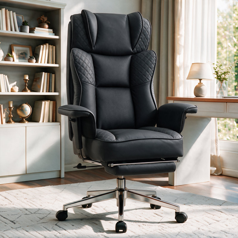 Fauteuil de bureau ergonomique en similicuir avec repose-pieds, Noir