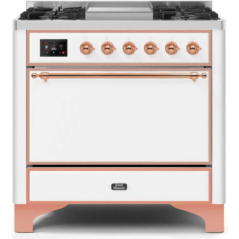 Majestic II 36" 3.5 cu.ft. Freestanding Dual Fuel with Griddle and Convection Oven, Natural Gas, White/Copper