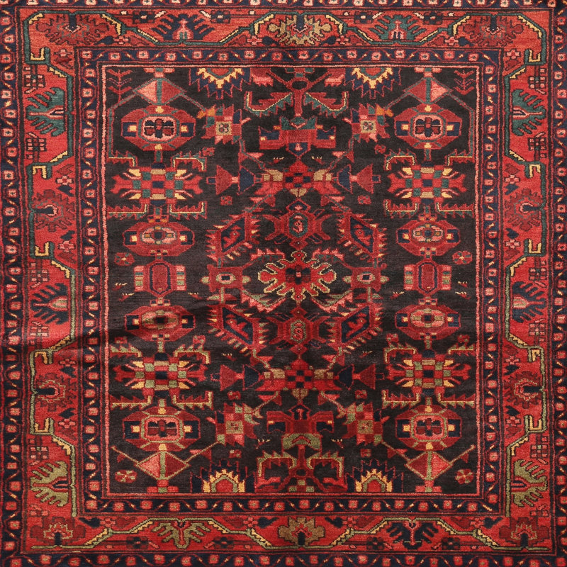 Tapis traditionnel rouge / brun, Carré 3 pi