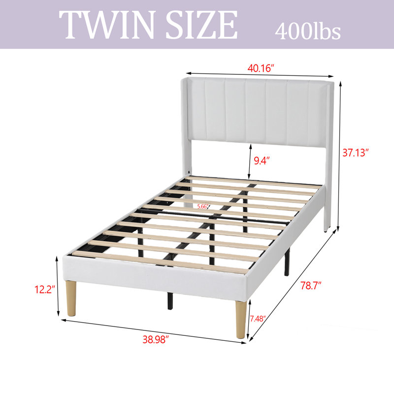 Structure de lit plateforme tapissier, Simple, Blanc