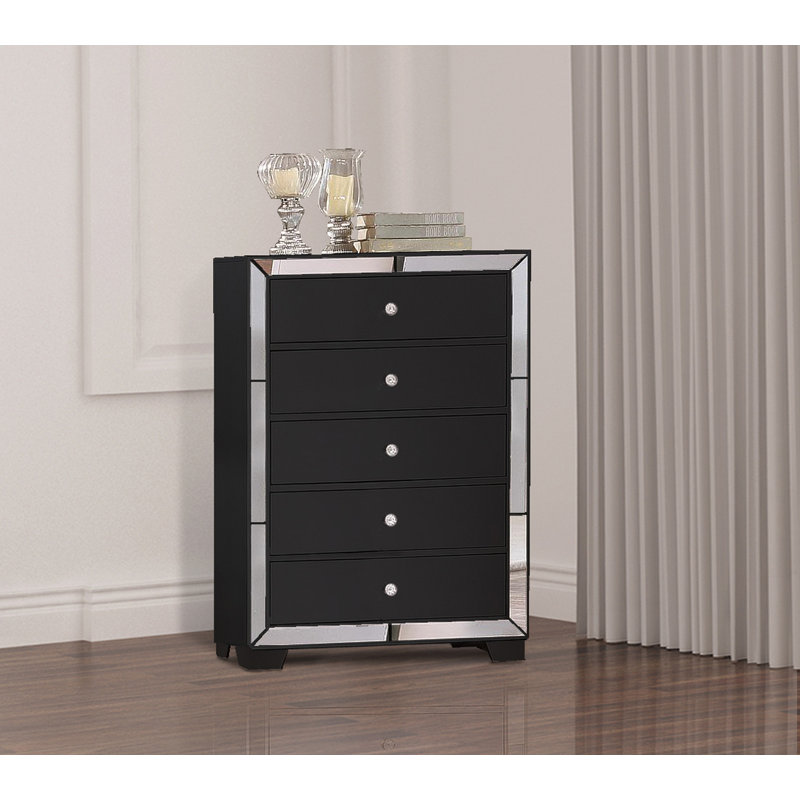 Fazeley 5 - Drawer Chest with Mirror Trim, Black