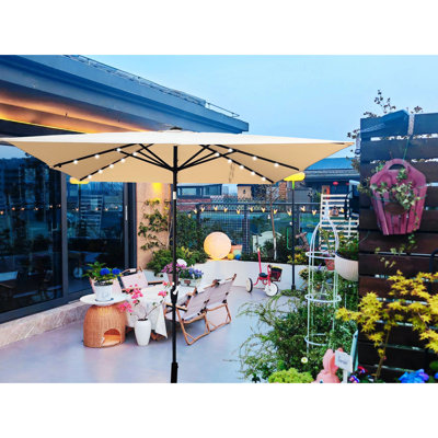 Carré, parasol d'extérieur, à énergie solaire, 32 lumières à DEL, 8 nervures, imperméable, jardin, patio à abat-jour