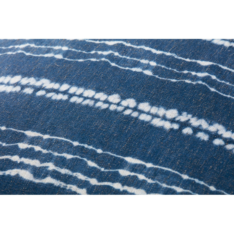 Indigo and Ivory Square Pouf with Antique Bronze Zipper
