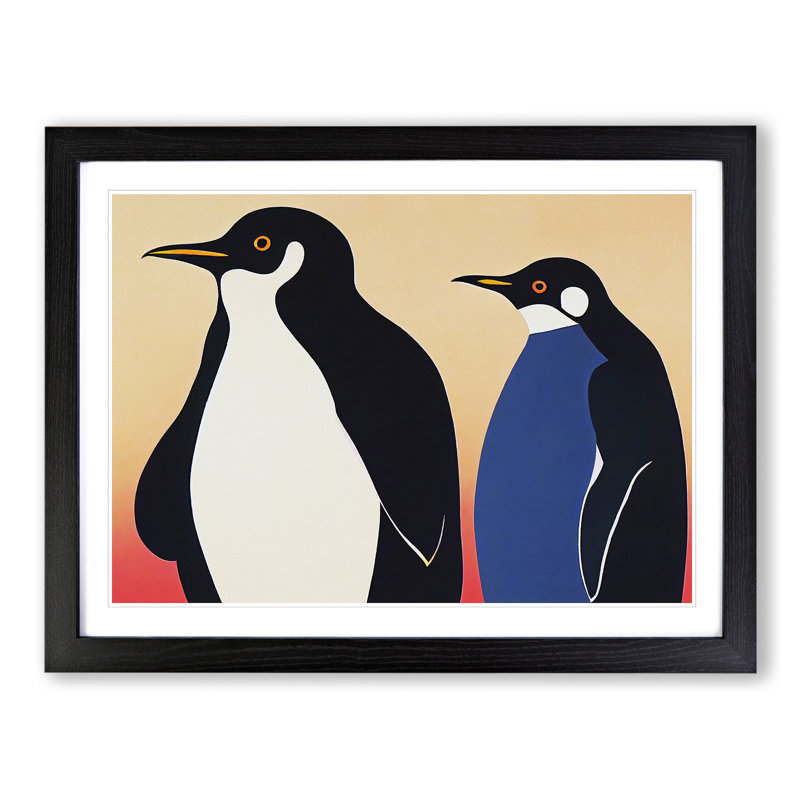 XH1022-9018X The Two Penguins Vol.1 Abstract - Single Picture Frame Print, 25cm H x 34cm W x 2cm D, Black