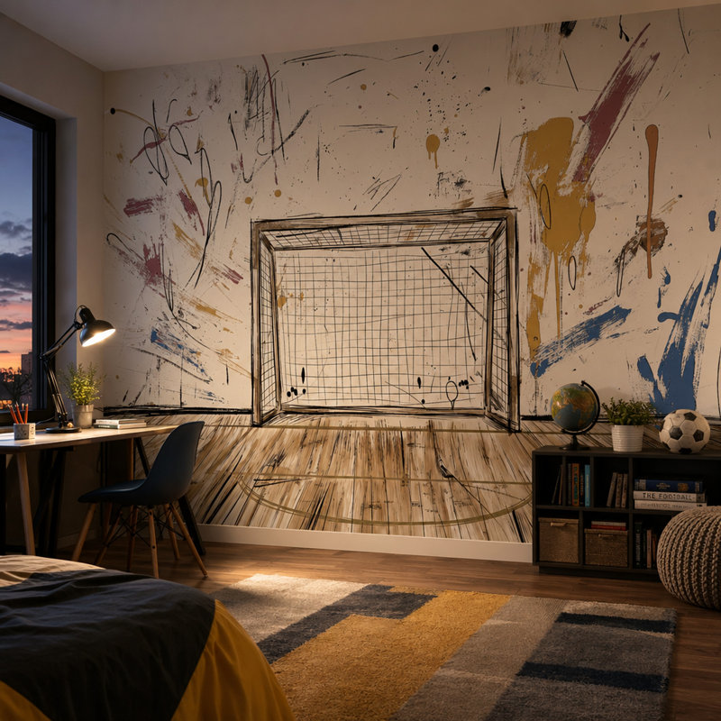 Décoration murale amovible moderne abstrait "Soccer soccer", 160"x108", Peel and Stick