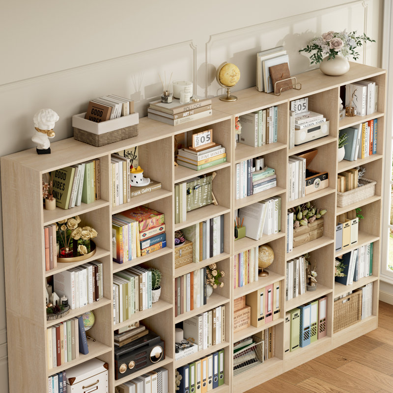 Ensemble de 2 grandes bibliothèques de rangement en bois de 74 po x 59 po x H 74 po, Oak