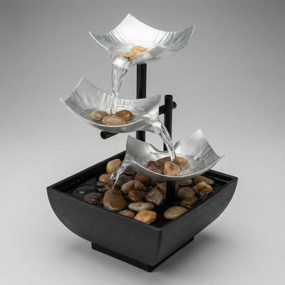 USB-Powered 3-Tier Silver Leaf Tabletop Fountain with LED Light