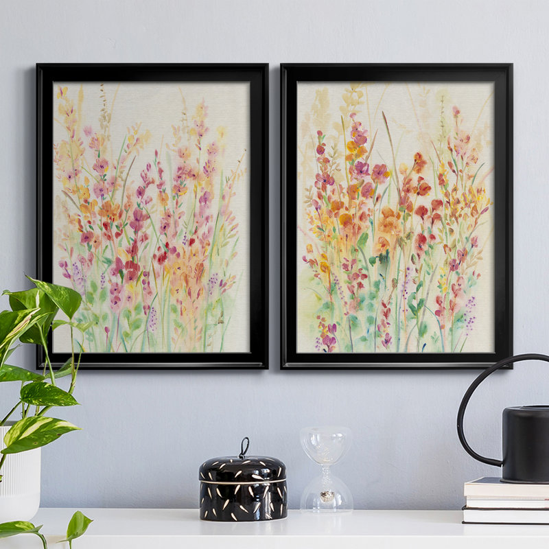 Brilliant Floral I - ensemble de 2 peintures sur toile encadrées, Noir, H 36,5 po x l 53 po x P 1 po