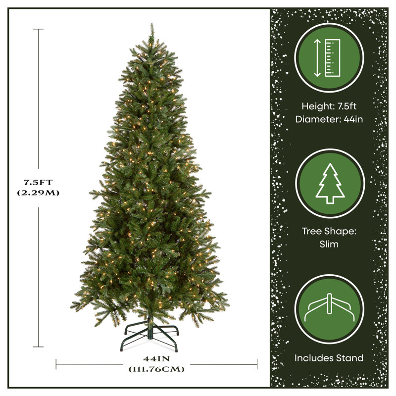 Tiffany Green Fir Artificial Christmas Tree with Clear Lights with Stand, 7.5'