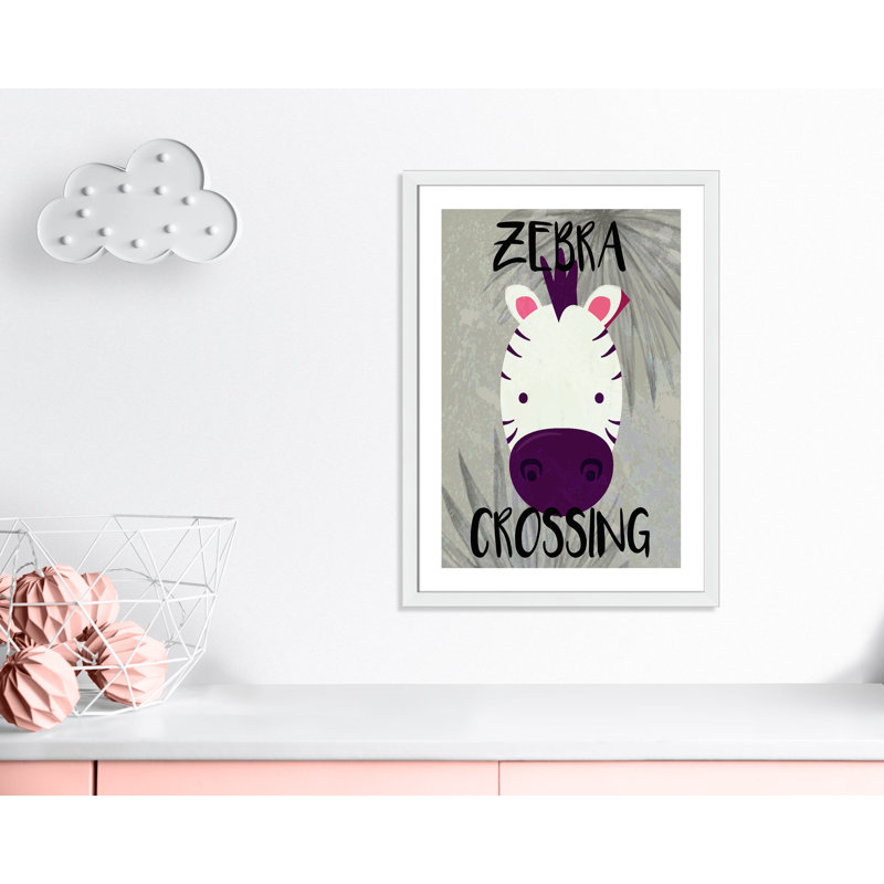 Impression sur papier Zebra Crossing, H 34,5 po x l 24,5 po x P 0,6 po, Encadré plat blanc