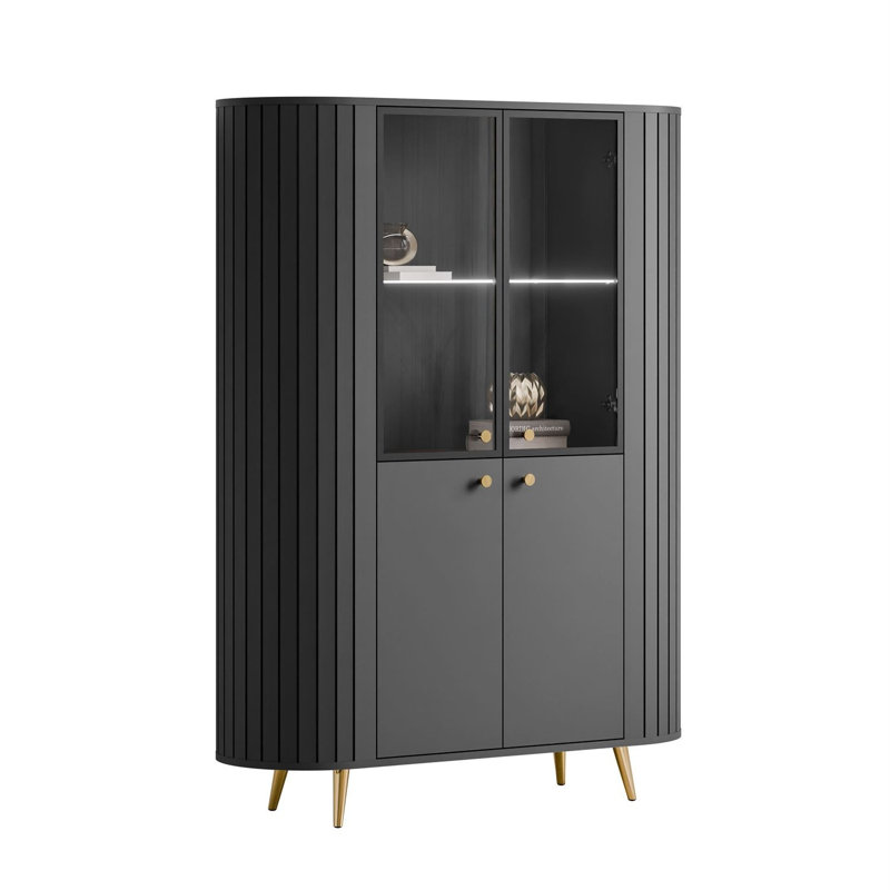 Elodie II China Cabinet with Lighting, Black/Gold