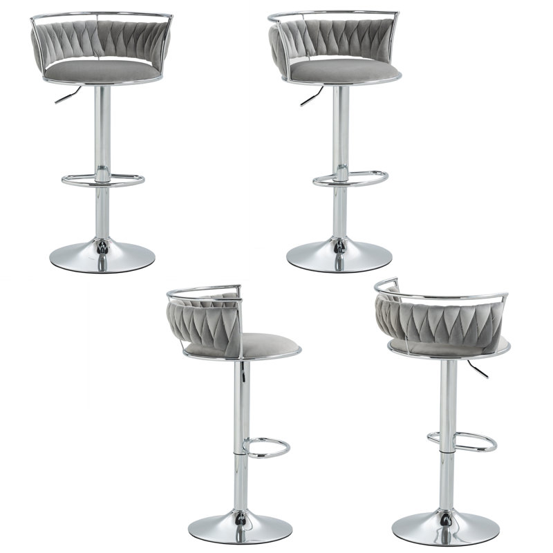 Christal Height Adjustable Swivel Bar Stool, Grey, Silver