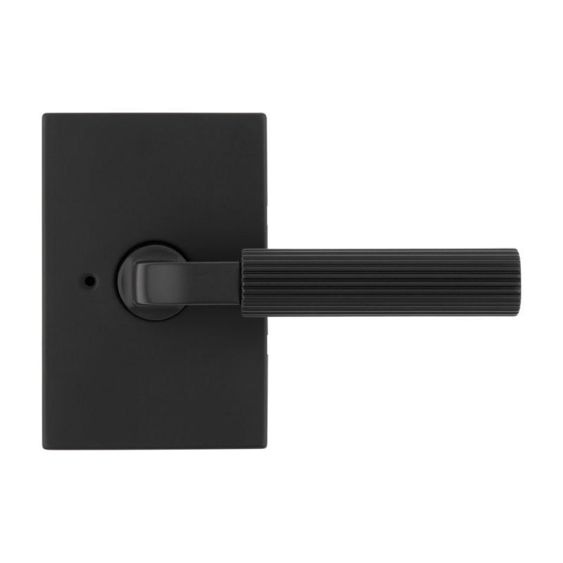Mirada Reeded Bed/Bath Lever w/ Rectangular Rose, Matte Black