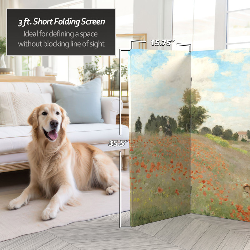 70.88" x 63" Double Sided Works of Monet 4 Panel Room Divider, 36" H x 47.25" W x 1" D