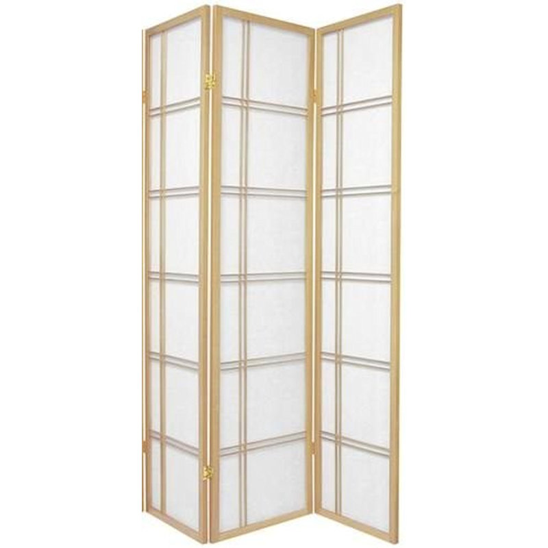 70.5" Tall Double Cross Shoji Panel Room Divider, 3, 6 ft, Natural
