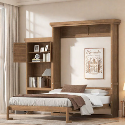 Lit escamotable avec tablettes de rangement et décoration à persiennes