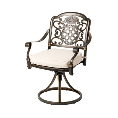 Fauteuil de patio rotatif traditionnel en fonte d'aluminium - Résistant aux intempéries, antirouille, avec coussin