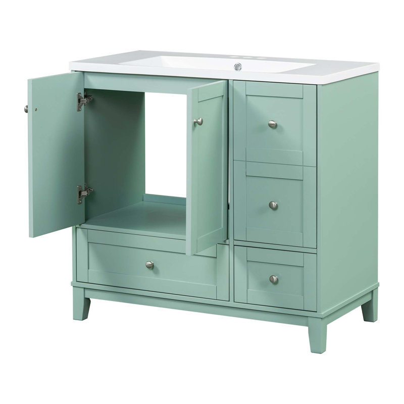 Meuble-lavabo moderne simple avec lavabo, chargement USB, 2 portes et 3 tiroirs, Vert