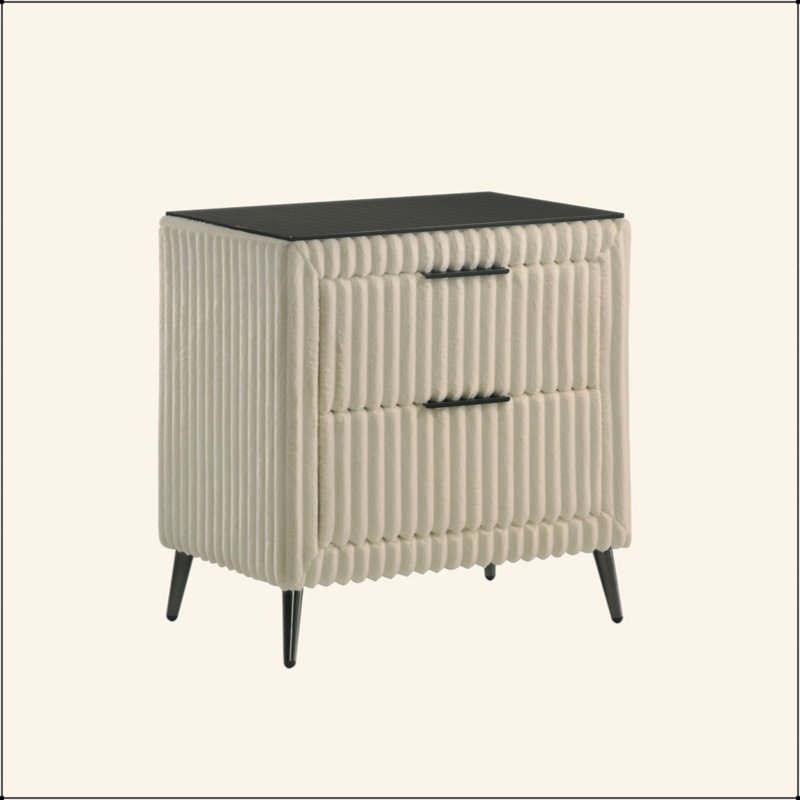 Table de chevet large en velours côtelé, Crème, crème