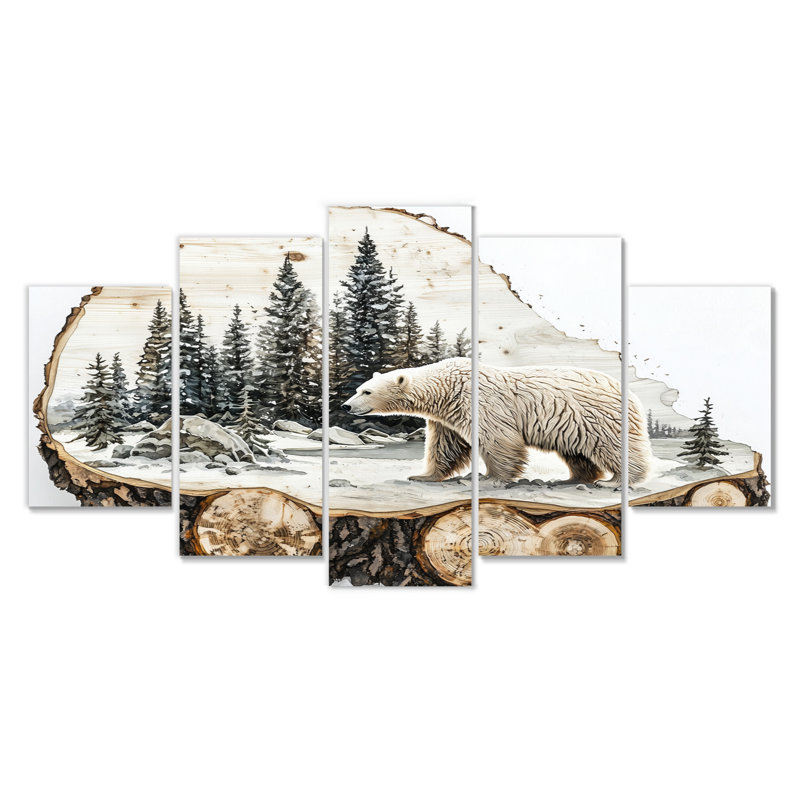 Hiver, ours polaire dans un paysage forestier III - 2, art mural - ensemble d'art mural moderne diamant