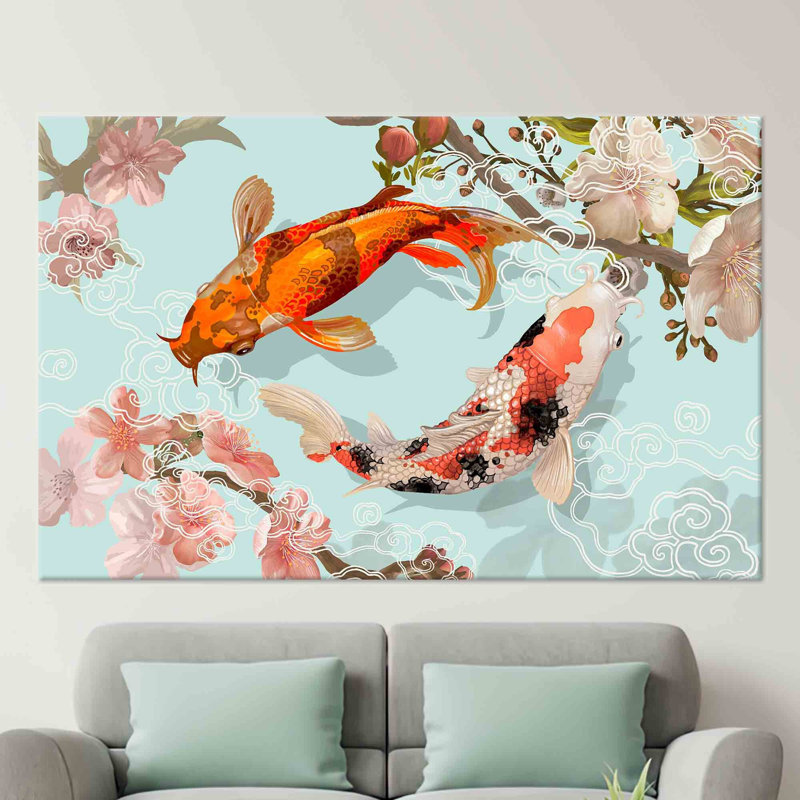 Japanese Koi Fish Canvas Wall Art Perfect for Christmas and Home Decor with Abstract Animal Print Design, Does Not Apply