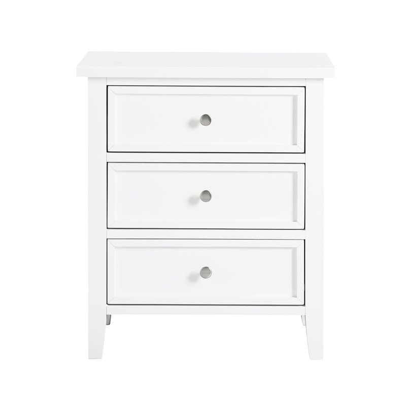 White 3-Drawer Nightstand, White