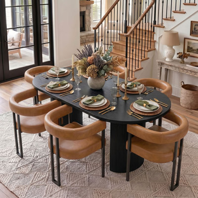 18" Seat Height Upholstered Faux Leather Dining Armchair (Set Of 6)