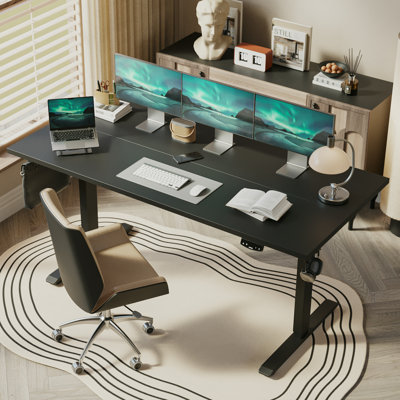 63" Home Office Electric Height Adjustable Standing Desk With Memory Controller