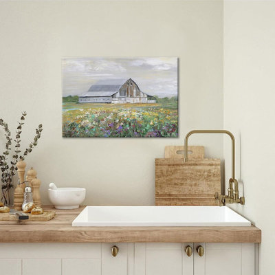 Encadré rustique ferme art mural salle de bain décoration murale grange rétro campagne champ paysage affiche saule ferme impressions sur toile Home Decor pour chambre salon 24 x 16 pouces