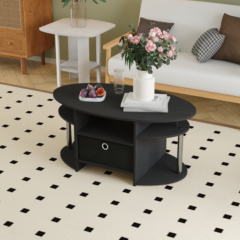 Table basse avec tablettes et tiroir à casiers de rangement Modern Modern, Americano; noir