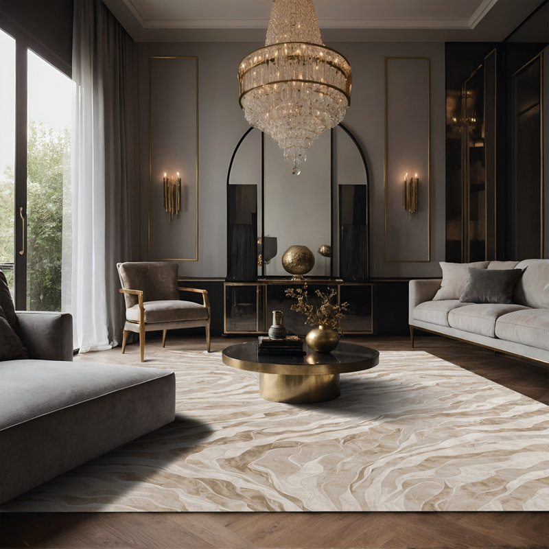 Tapis beige soyeux et moelleux, Rectangle 8 pi x 10 pi
