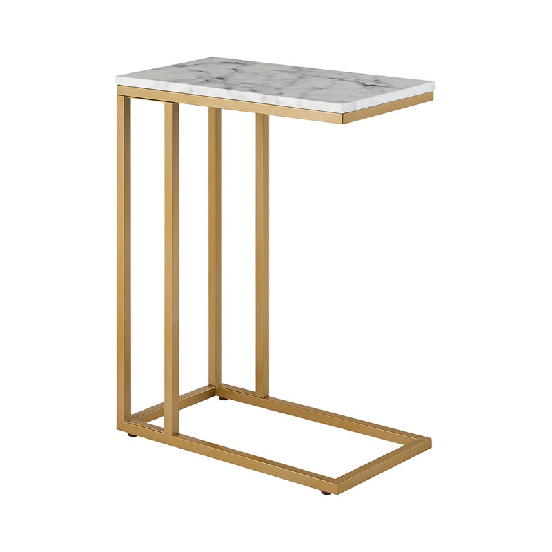 Table de bout Delavan, Faux marbre blanc, Doré, 25"H x 18.3"W x 10"D