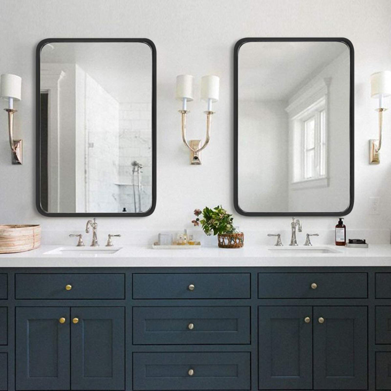 Miroir de salle de bain noir incassable avec cadre, miroir mural rectangulaire pour évier, 24 po x 36 po