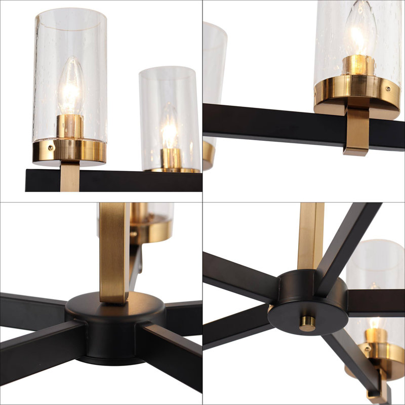 Lustre rond moderne Belser à 5 lumières, intensité variable, avec abat-jour cylindrique en verre bullé pour salle à manger